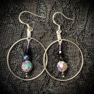 Iridescent Druzy Swarovski Crystal Hoop earrings 925